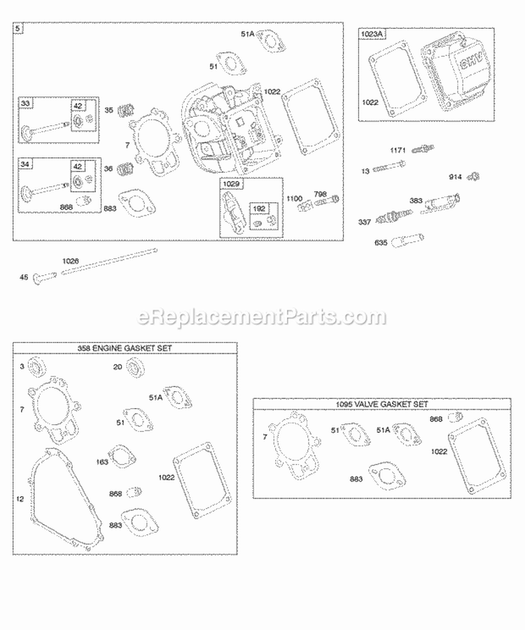 Cylinder Head Gasket Set - Engine Gasket Set - Valve Valves Diagram and Parts List for 20E114-0927-E1  Briggs and Stratton Engine